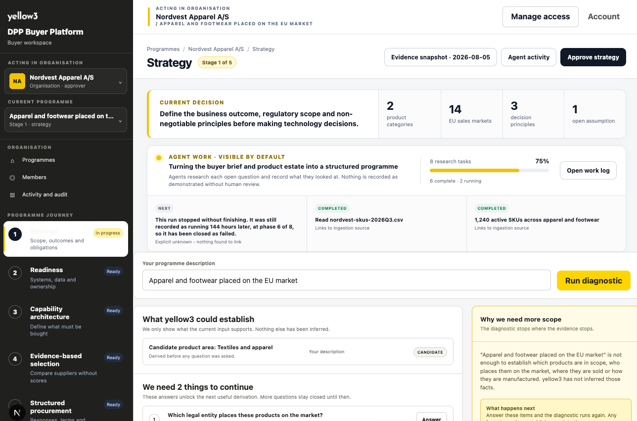 Current yellow3 DPP Buyer Platform interface
